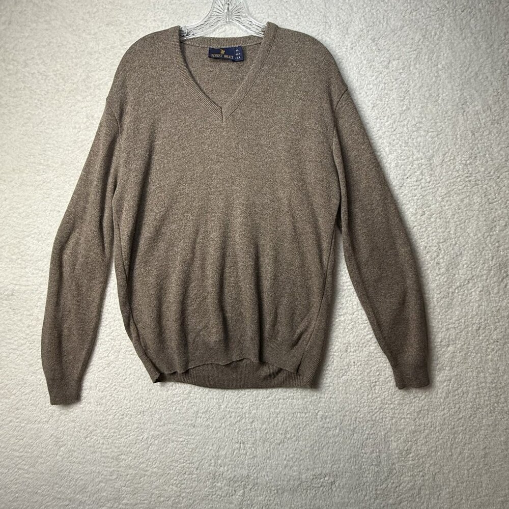 Vintage Robert Bruce V Neck‎ Sweater Mens XL Made In USA Brown Flecked